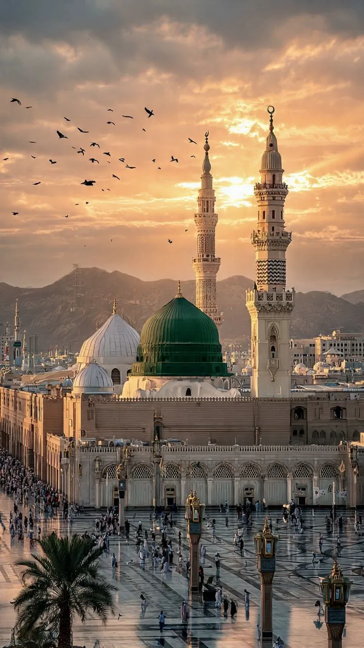 Al-Masjid an-Nabawi in Madinah at golden hour