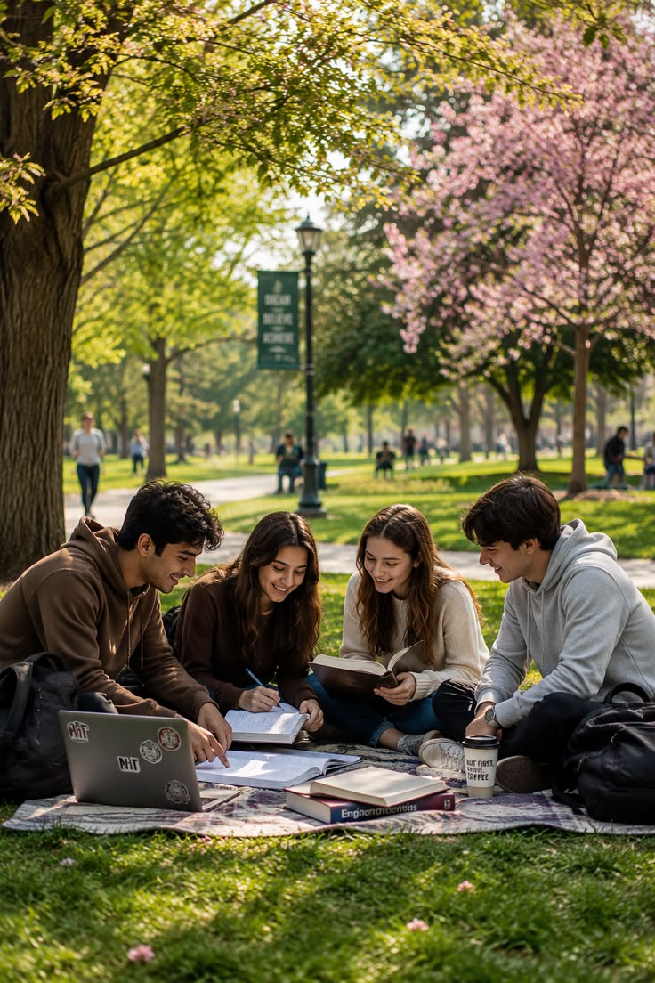 Group of students studying together outdoors