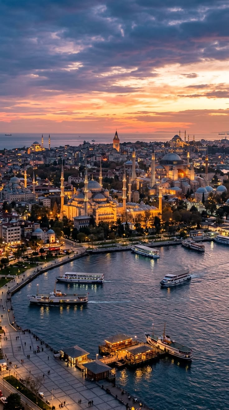 Istanbul skyline at sunset